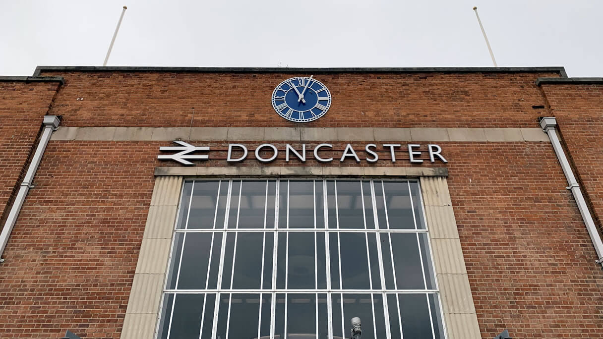 Photo of the British Rail singage outside Doncaster station
