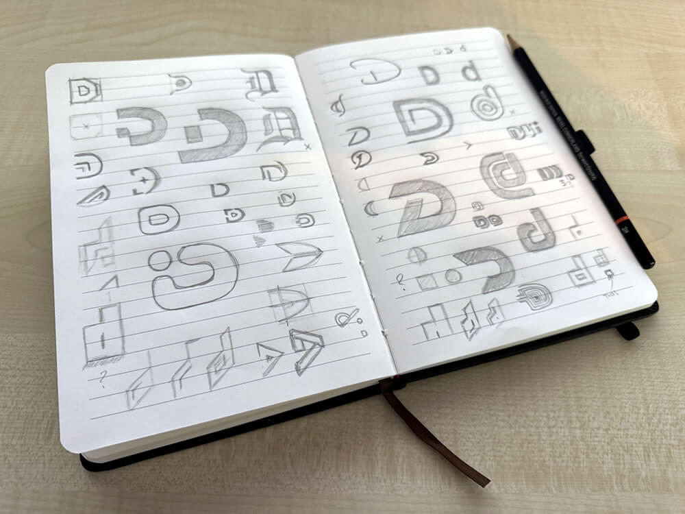 Pencil sketches in a notebook