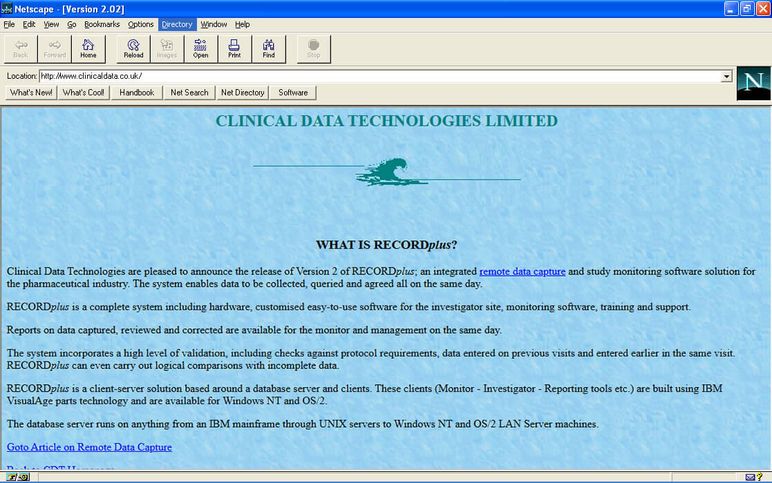 First commercial website designed by David Ellicott for Clinical Data Technologies in 1997