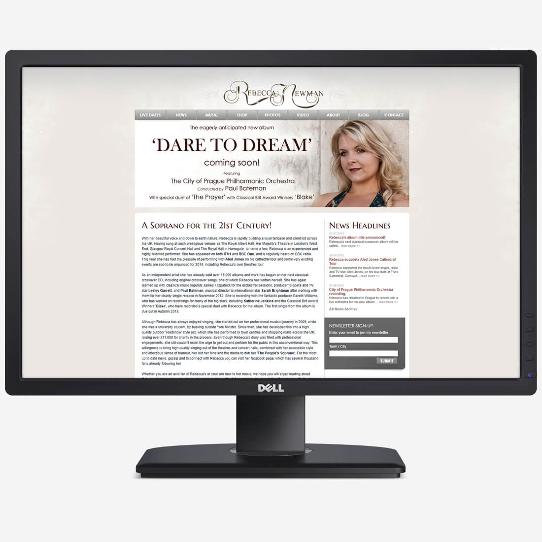 Rebecca Newman classical-crossover website redesigned by DESIGN DPI in 2012