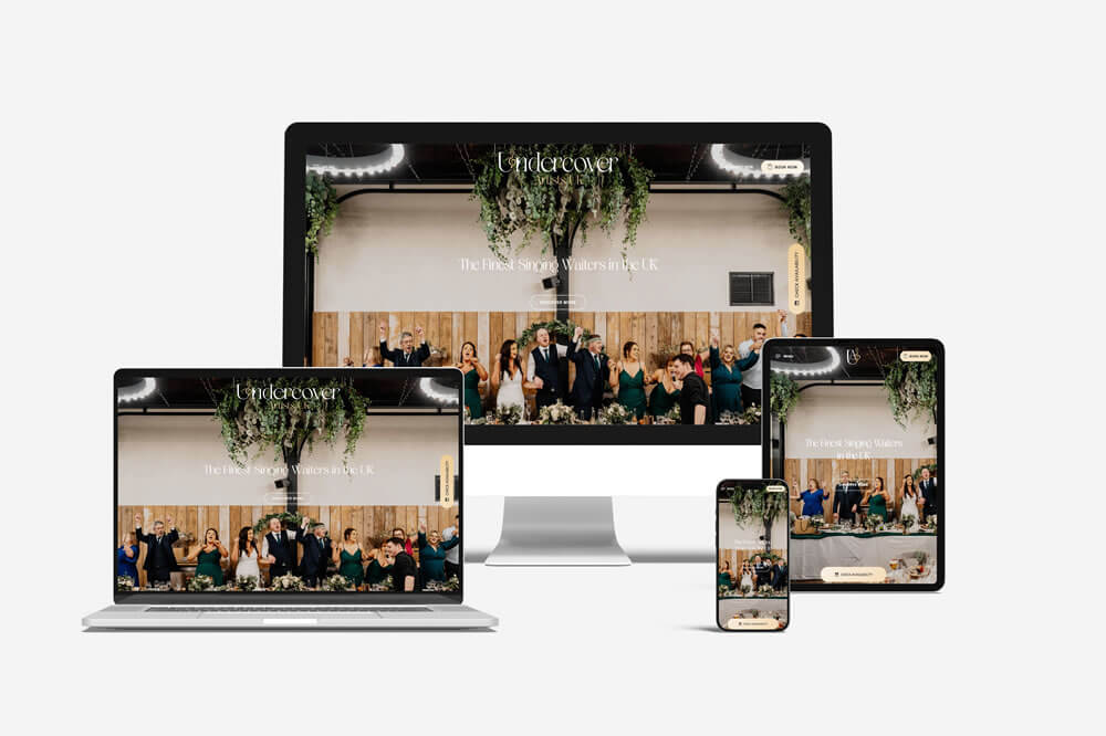 Responsive website mock-up for Undercover Artists shown across desktop, laptop, tablet and mobile